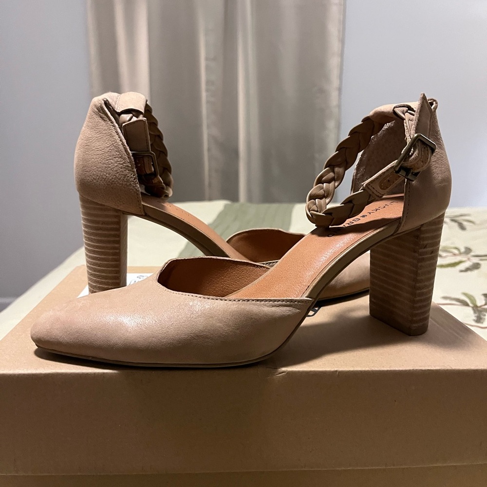 Lucky Brand  Kainda Braided Ankle-Strap Pump Tan Heeled Sandals size 10